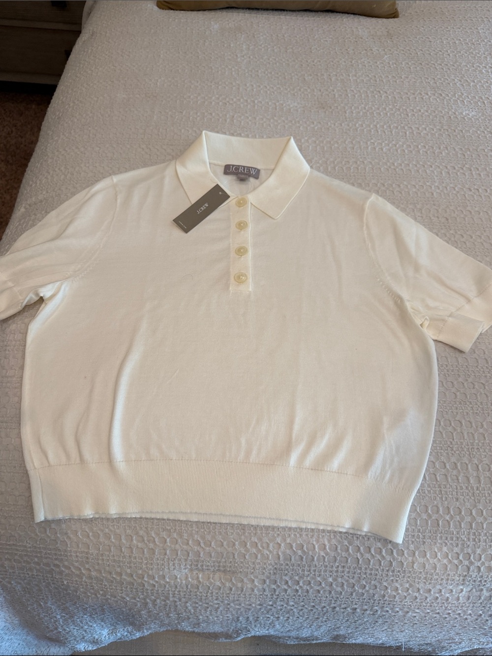J. Crew Cream Short Sleeve Polo Button-Down Knit Top